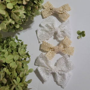 NWT Boho Hair bows White Cream Lace Crochet Girls Women‎ Fairy Wedding Beige